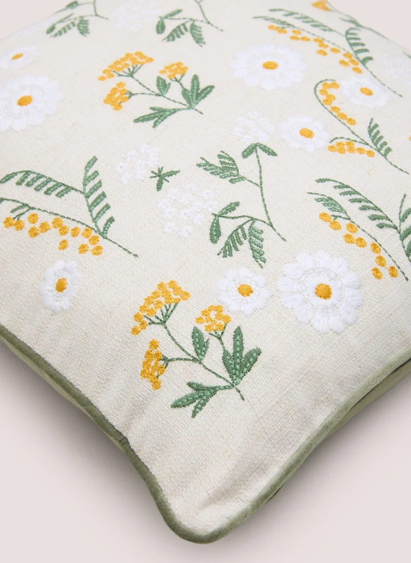 Matalan Embroidered Floral Cushion Neutral